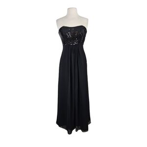 Bill Levkoff Strapless Black Sequin & Chiffon Evening Gown